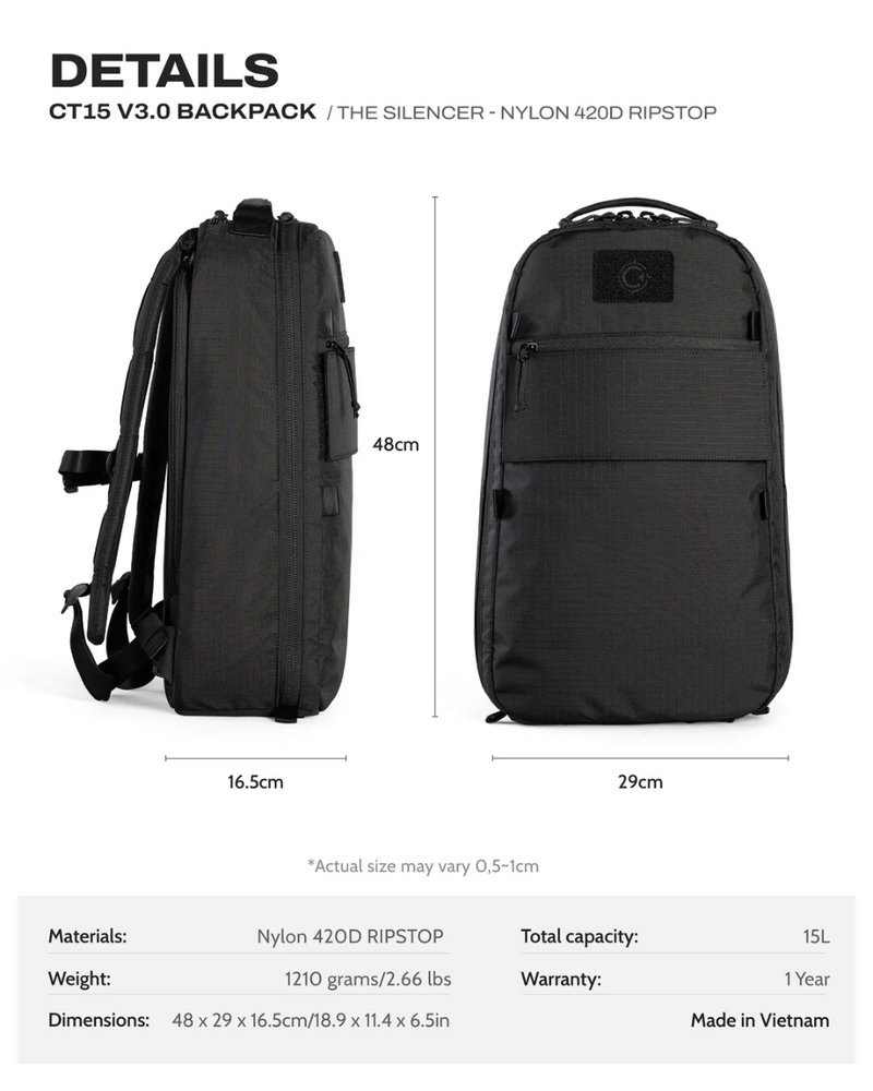 Ctactical CT15 V3.0 Backpack - The Silencer - Nylon 420D Ripstop