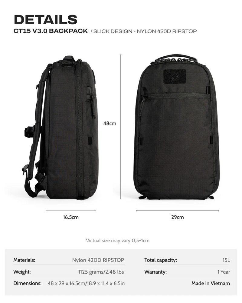 Ctactical CT15 V3.0 Backpack - Slick Design - Nylon 420D Ripstop