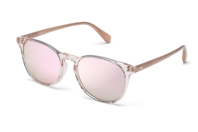 Rocket Eyewear MTO P3 Classic Sunglasses - Rose-tinted Crystal & Blush with Pink Mirrored Polarized Lenses - Raised Asian Fit