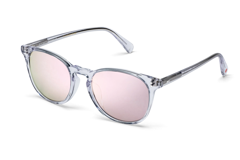 Rocket Eyewear MTO P3 Classic Sunglasses - Crystal with Pink Mirrored Polarized Lenses - Raised Asian Fit