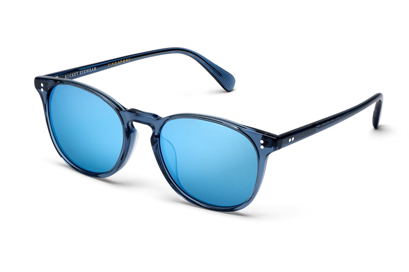 Rocket Eyewear MTO P3 Classic Sunglasses - Raw Denim Crystal with Blue Mirrored Polarized Lenses - Raised Asian Fit