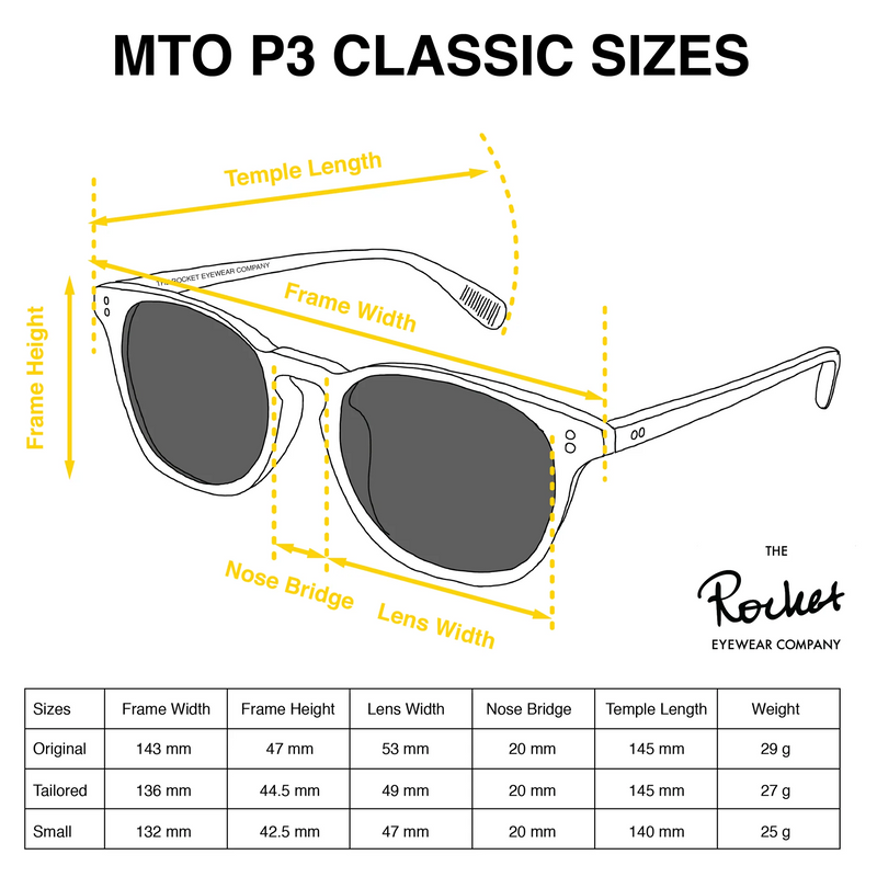 Rocket Eyewear MTO P3 Classic Sunglasses - Raw Denim Crystal with Blue Mirrored Polarized Lenses - Raised Asian Fit