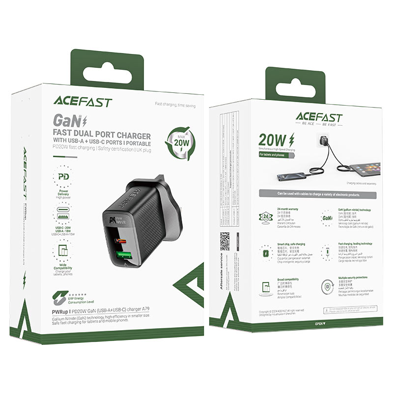 ACEFAST A79 PD20W GaN (USB-A+USB-C) charger (UK)