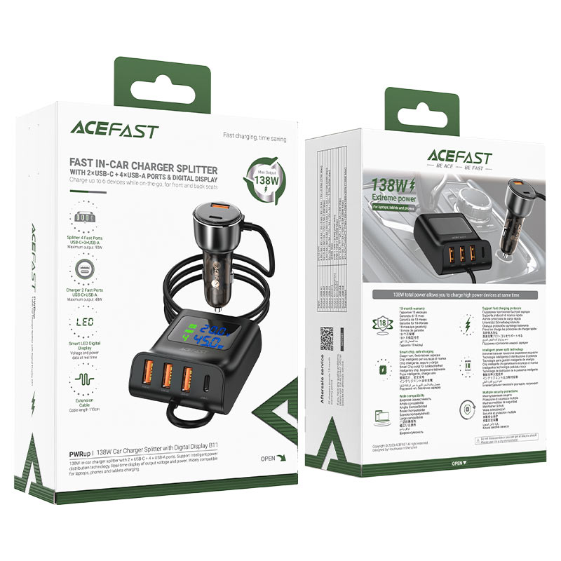 ACEFAST B11 138W Car Charger Splitter with Digital Display