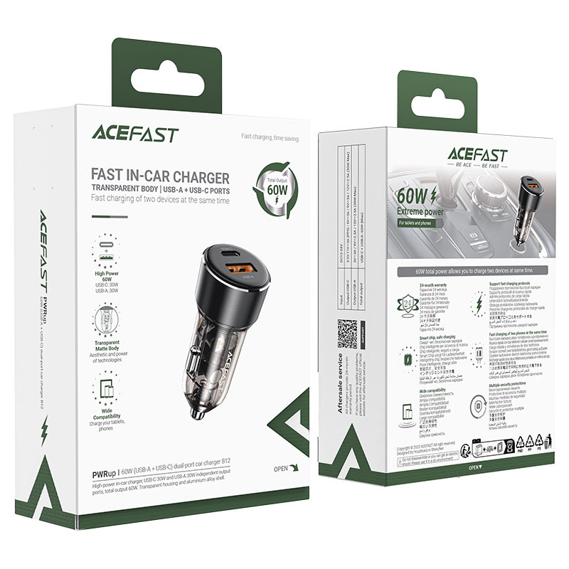 ACEFAST B12 60W (USB-A+USB-C) Dual-Port Car Charger