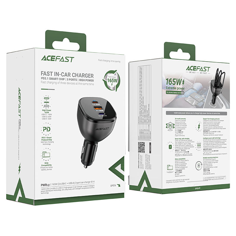 ACEFAST B14 165W (2*USB-C+USB-A) 3-Port Car Charger