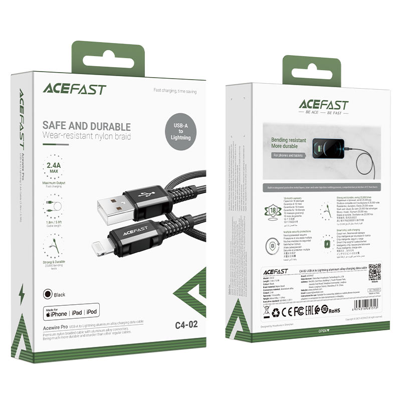 ACEFAST C4-02 USB-A to Lightning Aluminum Alloy Charging Data Cable (1.8m)