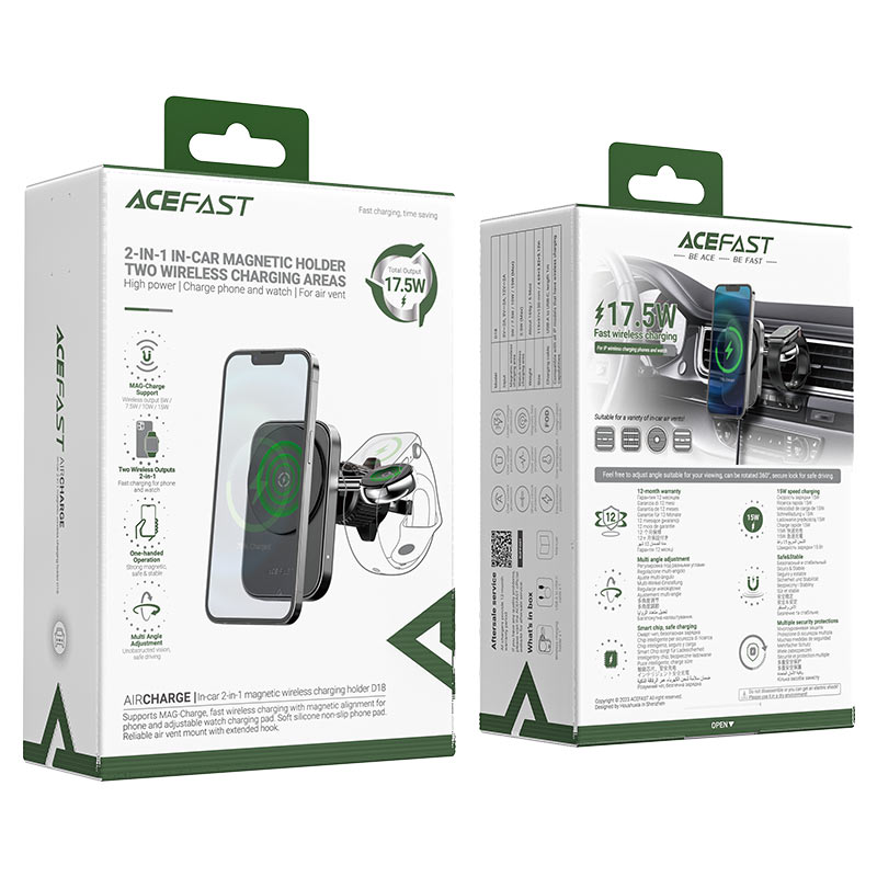 ACEFAST D18 in-Car 2-in-1 Magnetic Wireless Charging Holder