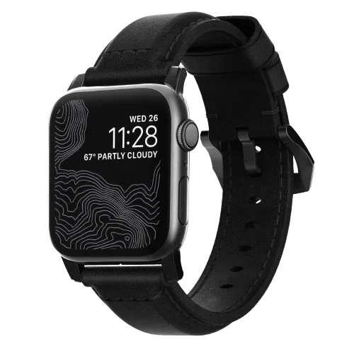 Nomad Classic Strap for All Apple Watch Series ( 44mm / 42 mm) - Black Strap + Black Hardware - Oribags