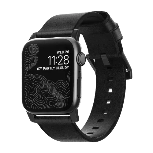 Nomad Modern Leather Strap for All Apple Watch Series ( 44mm / 42 mm) - Black Strap + Black Hardware - Oribags