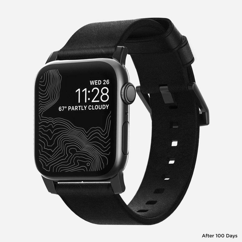 Nomad Modern Leather Strap for All Apple Watch Series ( 44mm / 42 mm) - Black Strap + Black Hardware - Oribags.com