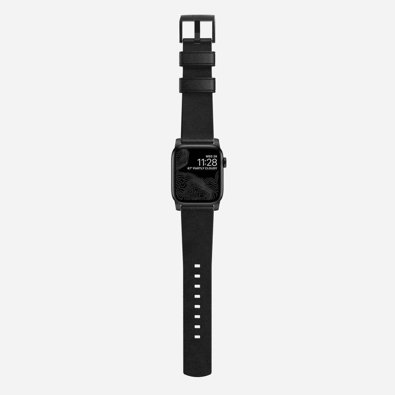 Nomad Modern Leather Strap for All Apple Watch Series ( 44mm / 42 mm) - Black Strap + Black Hardware - Oribags.com