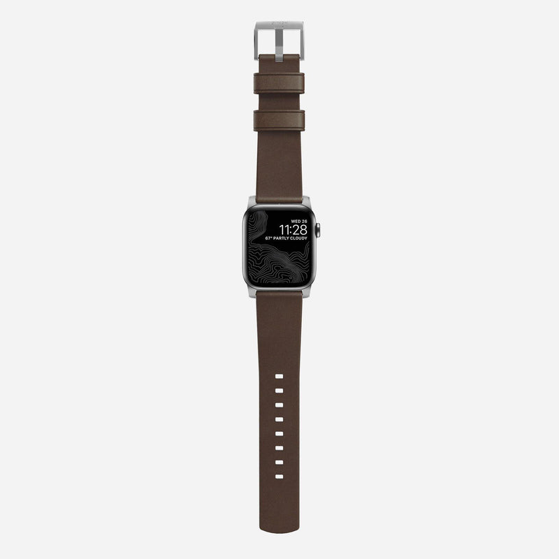 Nomad Modern Leather Strap for All Apple Watch Series ( 44mm / 42 mm) - Brown Strap + Silver Hardware - Oribags.com