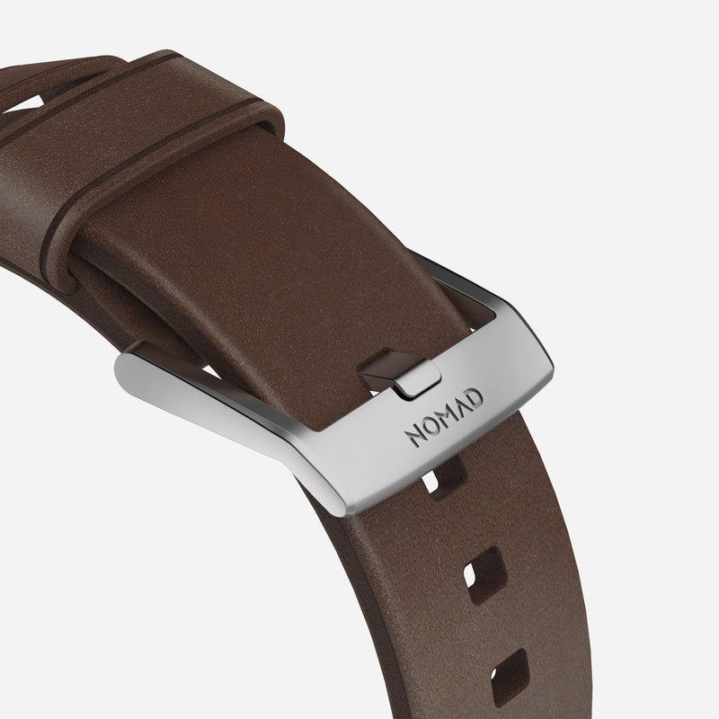 Nomad Modern Leather Strap for All Apple Watch Series ( 44mm / 42 mm) - Brown Strap + Silver Hardware - Oribags.com