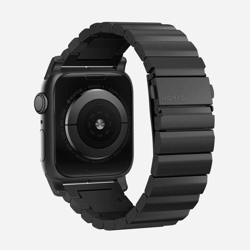 Nomad Steel Strap for All Apple Watch Series ( 44mm / 42 mm) - Black Strap + Black Hardware - Oribags.com